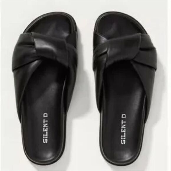 Free People x Silent D Herron Sandals Black Leather Puffy Slides NWOB EU 38 US 8 - Picture 6 of 8